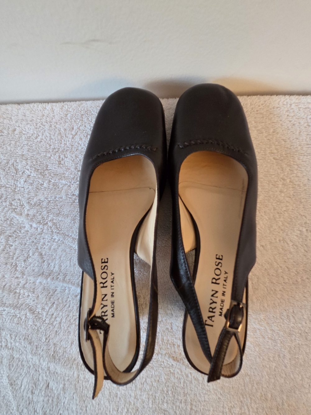 Taryn Rose Brown Leather Square-Toe Slingback Heels